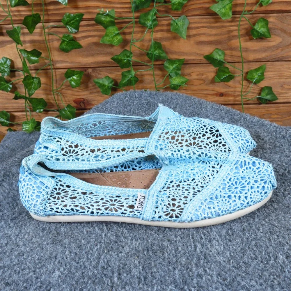 Toms Classics Crochet Women Flat Sz 6.5 Casual‎ Summer Slip-On Light Blue Fabric